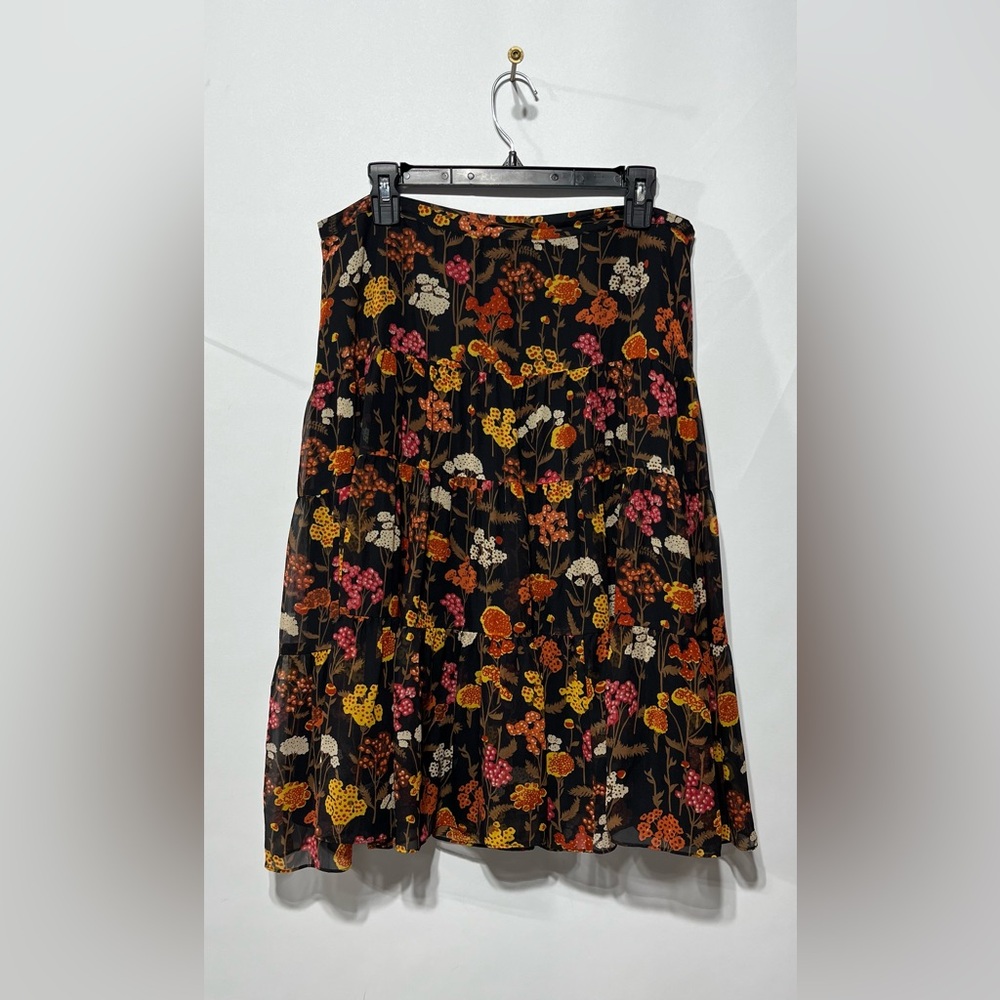 Dorthee Bis 100% Silk‎ Black Floral Print Skirt Size 10